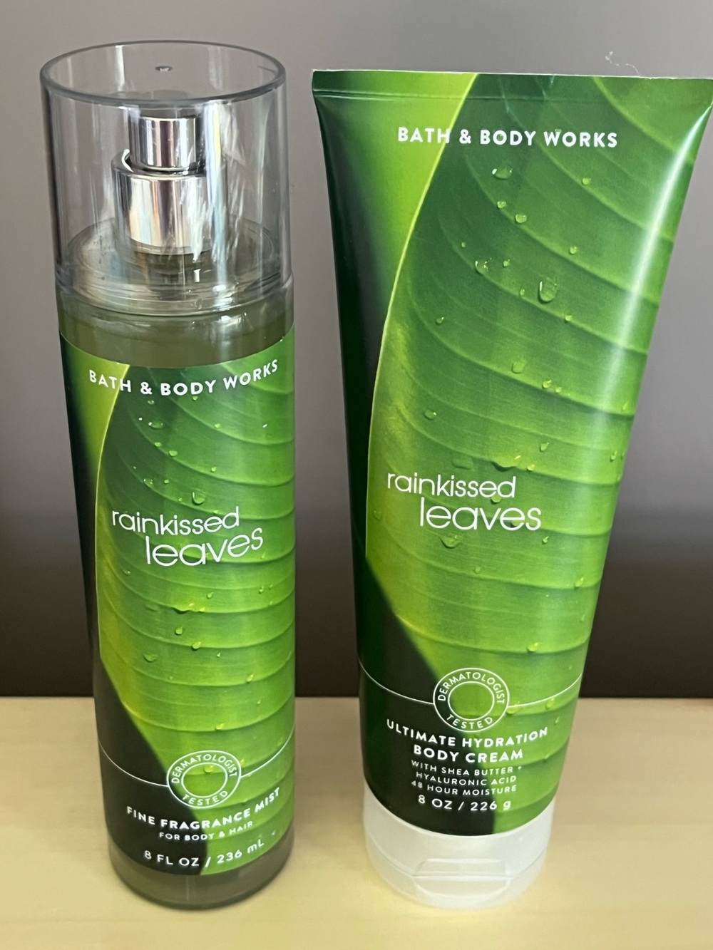 Bath & Body Works Rainkissed Leaves Body Cream & Fine Fragrance Mist RETIRED